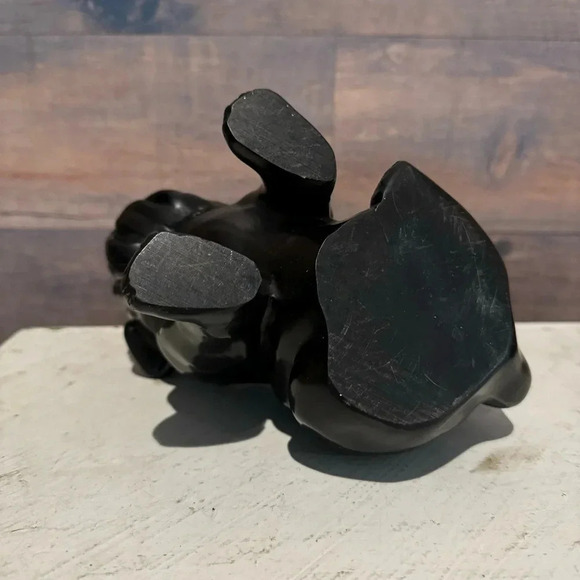 Heavy Black Carved Bulldog Sculpture Stone/Wood Pug Dog Statue 4 Pounds - Picture 6 of 6